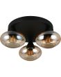 Reality Divina zwarte plafonniere met een diameter van 39 cm en drie amber glazen kapjes