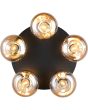 Onderaanzicht brandende Reality Divina zwarte plafonniere met een diameter van 49 cm en vijf amber glazen kapjes