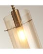 Searchlight Duo 2301CP detailfoto van de kap van de hanglamp met messing plafondplaat en pendel met dubbele kap van champagne en mat glas