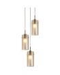 Searchlight Duo 2303-3CP brandende kappen van de hanglamp met ronde messing plafondplaat en drie pendels met dubbele kap van champagne en mat glas