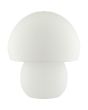 Brilliant Dupis witte kunststof oplaadbare tafellamp met LED in de voet en wit metalen ovale kap, met een hoogte van 23,8 cm en een diameter van 20 cm