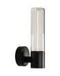 Konstsmide Edison mat zwarte wandlamp van 29 cm hoog met cilindervormig staand glas met LED staaf in het midden