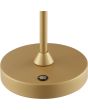 Detailfoto van de touchdimmer op de voet van de Brilliant Elora mat goud kleurige oplaadbare tafellamp voor buiten met kunststof bovenzijde voor licht naar boven en beneden met een hoogte van 37 cm en een diameter van 11 cm