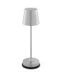 Draadloos ladende Brilliant Elora zilver kleurige oplaadbare tafellamp voor buiten met kunststof bovenzijde voor licht naar boven en beneden met een hoogte van 37 cm en een diameter van 11 cm
