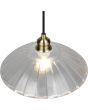 Bovenaanzicht kap van de Reality Eluna oud brons kleurige hanglamp met een schijfvormige kap van geribbeld helder glas met een diameter van 29,5 cm