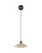 Reality Eluna zwarte hanglamp met een schijfvormige kap van geribbeld amber kleurig glas met een diameter van 29,5 cm