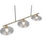 Bovenaanzicht Reality Eluna oud brons kleurige hanglamp van 100 cm lang met drie schijfvormige kappen van geribbeld helder glas met een diameter van 25 cm