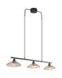 Reality Eluna zwarte hanglamp van 100 cm lang met drie schijfvormige kappen van amber kleurig geribbeld glas met een diameter van 25 cm