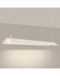 Brandende witte driehoekig langwerpige hanglamp van metaal van 150 cm lang met buisvormige LED eronder