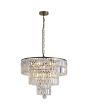 Searchlight Empire 1375-5AB brandende antiek bronzen hanglamp met drie kleiner wordende ringen van kristallen staafjes en een kristallen druppel onderaan