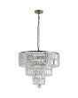 Searchlight Empire 1375-5AB antiek bronzen hanglamp met drie kleiner wordende ringen van kristallen staafjes en een kristallen druppel onderaan