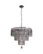 Searchlight Empire 1375-5CC chromen hanglamp met drie kleiner wordende ringen van kristallen staafjes en een kristallen druppel onderaan