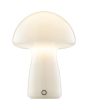 Brandende Brilliant Erik wit glazen oplaadbare tafellamp in paddenstoelvorm van 22,2 cm hoog en 16 cm in diameter