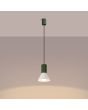 Brandende Sollux Estria olijf groen met beige hanglamp met een geribbelde fittinghouder en een kegelvormige kapje met een diameter van 14cm