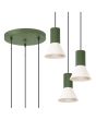 Sollux Estria olijf groen met beige hanglamp met drie pendels met geribbelde fittinghouder en een kegelvormige kapje met een diameter van 14cm