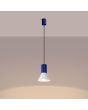 Brandende Sollux Estria marine blauw met witte hanglamp met een geribbelde fittinghouder en een kegelvormige kapje met een diameter van 14cm