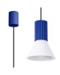 Sollux Estria marine blauw met witte hanglamp met een geribbelde fittinghouder en een kegelvormige kapje met een diameter van 14cm