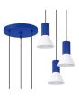 Sollux Estria marine blauw met witte hanglamp met drie pendels met geribbelde fittinghouder en een kegelvormige kapje met een diameter van 14cm