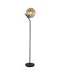 Searchlight Punch EU22122-1BK brandende zwarte vloerlamp met bolvormig champagne kleurig gedeukt glazen kap