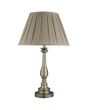 Searchlight Flemish EU4023AB bronzen tafellamp met sierlijke slanke voet en kap van geplooid grijs textiel