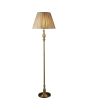 Searchlight Flemish EU5029AB brandende antiek bronzen vloerlamp met ronde kap van geplooid grijs textiel