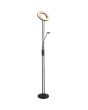Searchlight OhOh EU55601BK brandende zwarte uplighter met dubbele stang en circelvormige upligher en leeslamp met LED rand