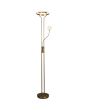 Searchlight OhOh EU55601SB brandende messing kleurige uplighter met dubbele stang en cirkelvormige upligher en leeslamp met LED rand