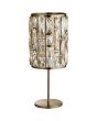 Searchlight Bijou EU6584AB bronzen tafellamp met cilindervormige kap met raamwerk en champagne kleurige kristalglazen rechthoeken erin