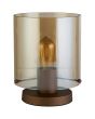 Searchlight Zweden tafellamp van 26cm hoog met mokkabruine lampvoet en cilindervormig amberkleurig glazen kap