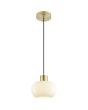 Brandende Brilliant Fanny mat messing hanglamp met wit ovaal glazen kap met een diameter van 22cm