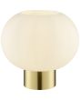 Brandende Brilliant Fanny mat messing tafellamp van 21 cm hoog met wit ovaal glazen kap met een diameter van 22 cm