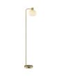 Brandende Brilliant Fanny mat messing vloerlamp van 160 cm hoog met wit ovaal glazen kap met een diameter van 22 cm
