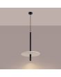 Brandende Sollux Feltro zwarte buisvormige hanglamp met een buis van 50 cm bij 2,5 cm met een beige schijf van 30 cm in diameter van vilt om de buis