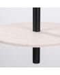 Bovenaanzicht schijf van vilt van de Sollux Feltro zwarte buisvormige hanglamp met een buis van 50 cm bij 2,5 cm met een beige schijf van 30 cm in diameter van vilt om de buis