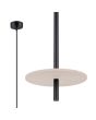 Sollux Feltro zwarte buisvormige hanglamp met een buis van 50 cm bij 2,5 cm met een beige schijf van 30 cm in diameter van vilt om de buis