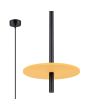 Sollux Feltro zwarte buisvormige hanglamp met een buis van 50 cm bij 2,5 cm met een gele schijf van 30 cm in diameter van vilt om de buis