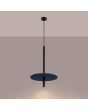 Brandende Sollux Feltro zwarte buisvormige hanglamp met een buis van 50 cm bij 2,5 cm met een marine blauwe schijf van 30 cm in diameter van vilt om de buis