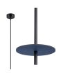 Sollux Feltro zwarte buisvormige hanglamp met een buis van 50 cm bij 2,5 cm met een marine blauwe schijf van 30 cm in diameter van vilt om de buis