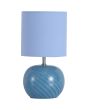 Searchlight Fete tafellamp van 30,5cm hoog met blauw glazen voet en lichtblauw kapje van textiel