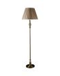 Searchlight Flemish EU5029AB antiek bronzen vloerlamp met ronde kap van geplooid grijs textiel