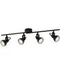 Searchlight Focus 1544BK mat zwarte plafondspot met vier klassiek uitziende metalen spots met brandend GU10 lampje aan twee draaibare stangen