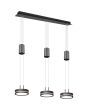 Trio Franklin 326510342 brandende antraciet grijze hanglamp met drie trekpendels  en drie schijfvormige kappen met LED paneel