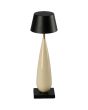 Konstsmide Frejus glossy creme kleurige oplaadbare tafellamp met zwart kapje van 24 cm hoog voor buiten