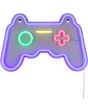 brandende Gamer wandlamp in de vorm van een console. De lamp is 41 cm breed en verbruikt 5w. Het licht is blauw, groen, geel en rood