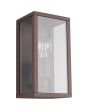 Trio Garonne roestbruine rechthoekige wandlamp voor buiten van 26cm hoog met drie helder glazen ruitjes
