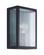 zwart rechthoekige wandlamp Getta voor buiten van 26 cm hoog met geribbeld glazen ruitjes