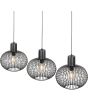Trio Gila 365700332 bovenaanzicht zwarte hanglamp met drie kappen van metalen latjes