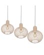 Trio Gila 365700366 bovenaanzicht zandkleurige hanglamp met drie kappen van metalen latjes