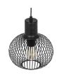 Trio Gila 365790132 bovenaanzicht brandende zwarte hanglamp met bolvormige kap van metalen latjes