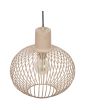 Trio Gila 365790166 bovenaanzicht zandkleurige hanglamp met zwarte plafondkap en bolvormige kap van metalen latjes